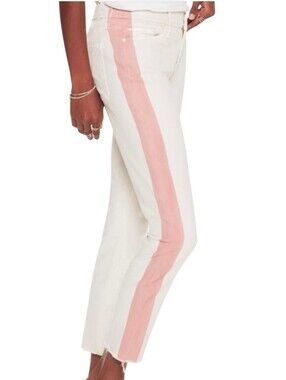 Mother Denim Looker Ankle Fray Skinny Jean So Far Gone Raw Hem Ivory Pink 25